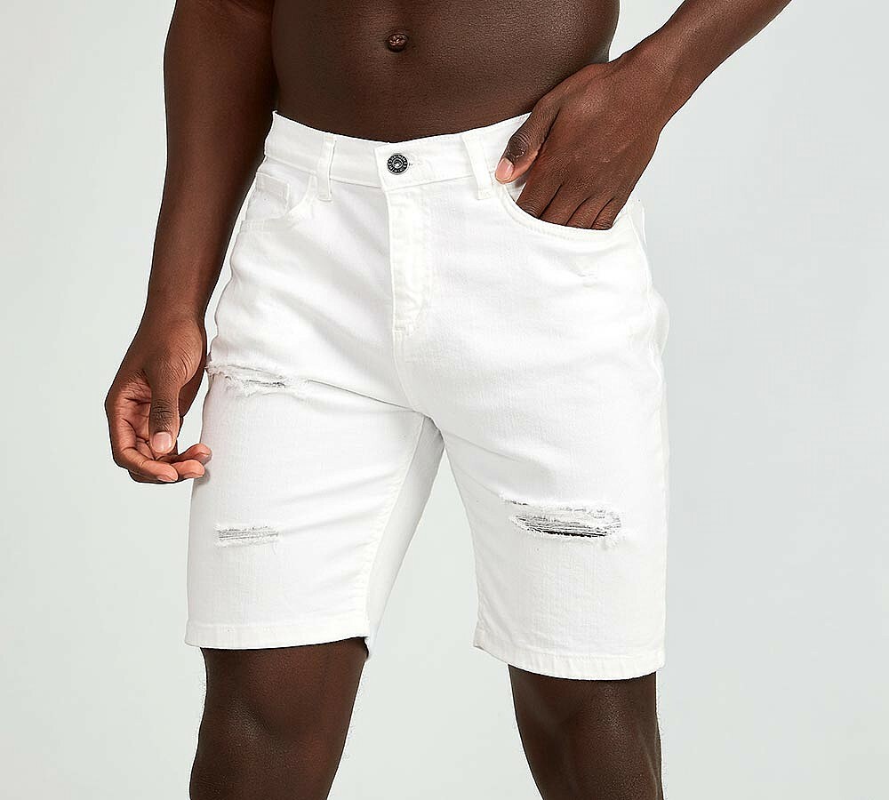 white ripped jean shorts mens